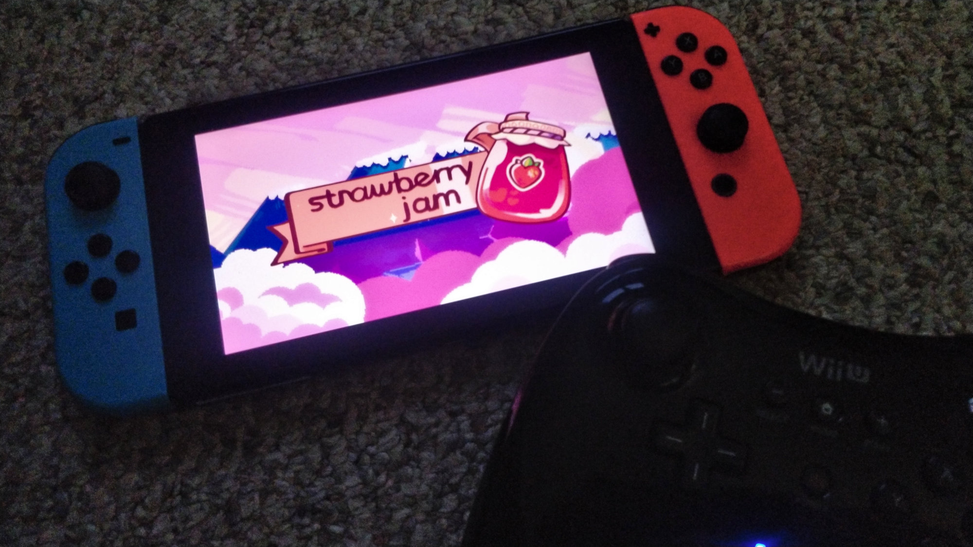the strawberry jam collab screen logo on the switch.