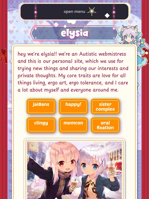 elysia's personal site homescreen