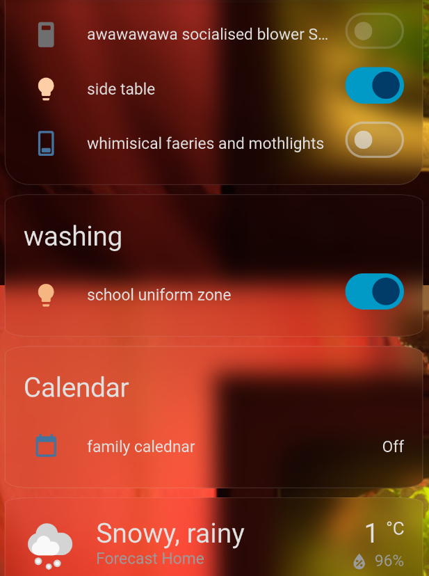 screenshots of my controls and forecast in home assistant.