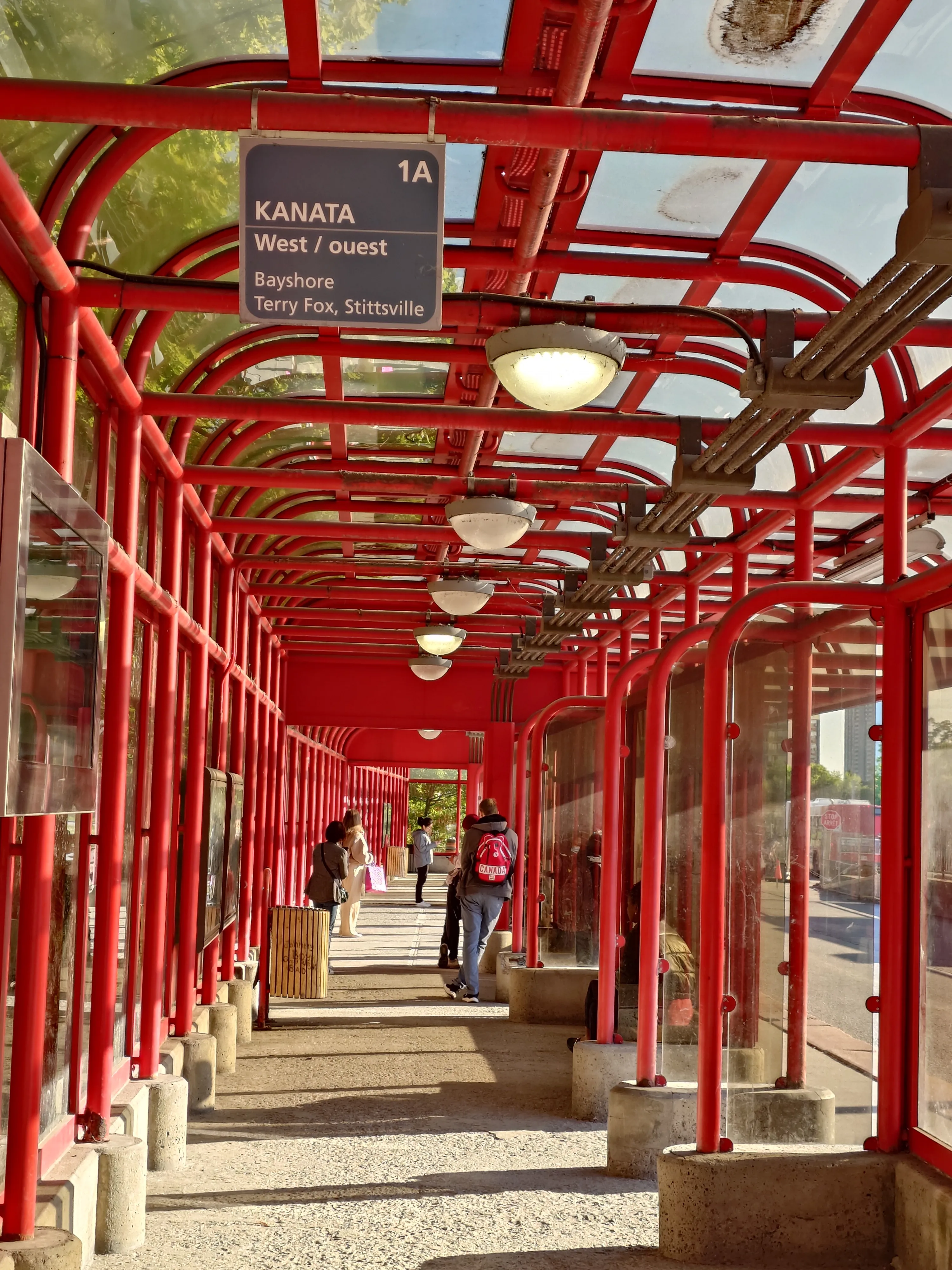 red bus station with nice golden light