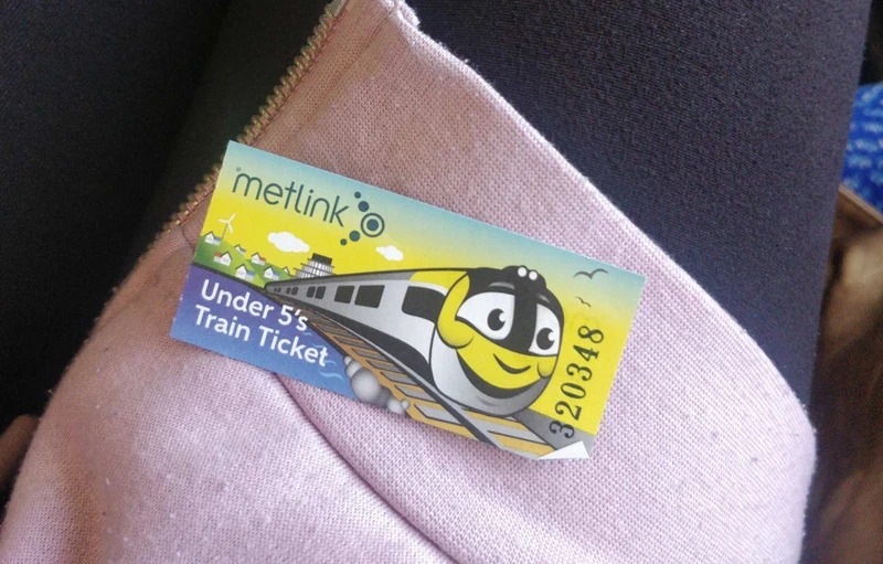 a picture of a paper train ticket that says 'under 5's train ticket', it has a cartoon version of the matangi train.